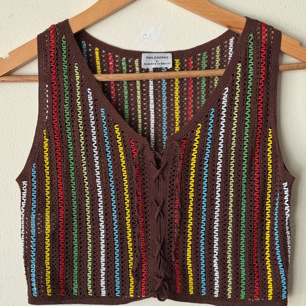 Philosophy di Alberta Ferretti Colorful Knit Beaded Top
